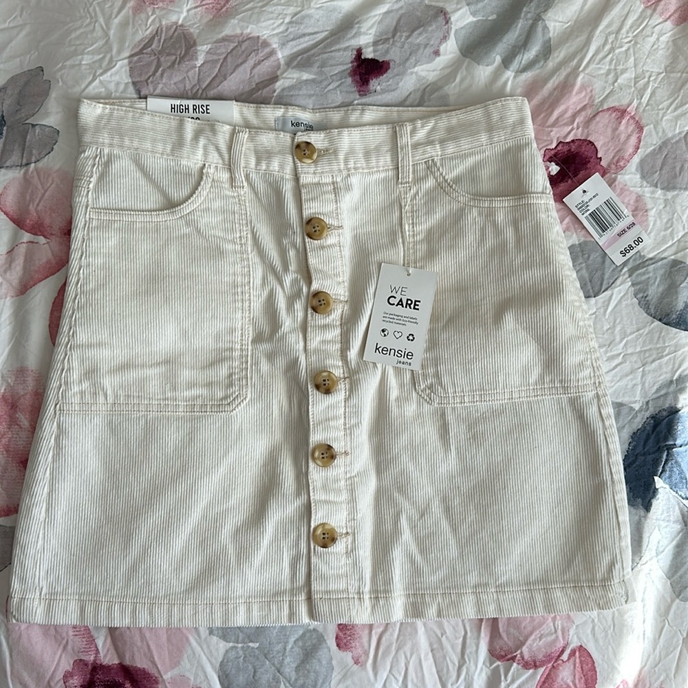 New High Rise Corduroy Button Down Cream Kensie Skirt. Longer Length